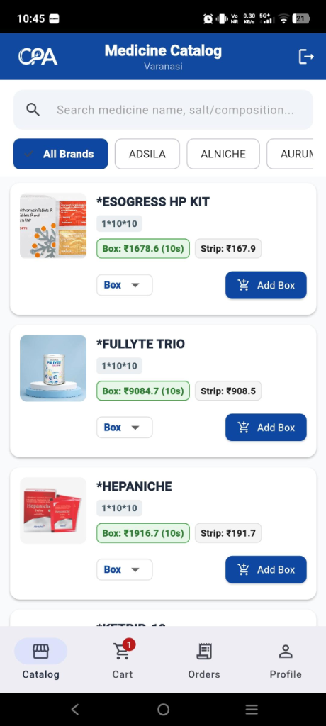 CPA Mobile App - Wholesale Medicine Catalog Preview
