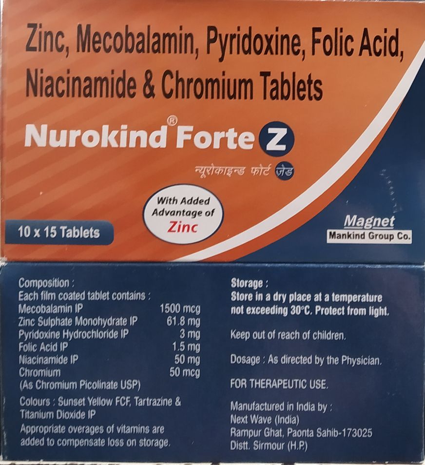 NUROKIND FORTE Z TAB 15'S – Mecobalamin + Alpha Lipoic Acid + Folic Acid